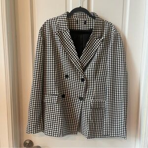Double Breasted Black and White Checkered Blazer